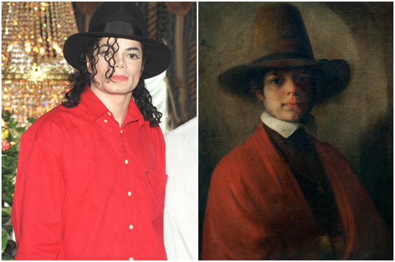Michael Jackson and Painting by Dutch Painter Barent Fabritius | Getty Images Photo by Phil Dent/Redferns & Alamy Stock Photo 
