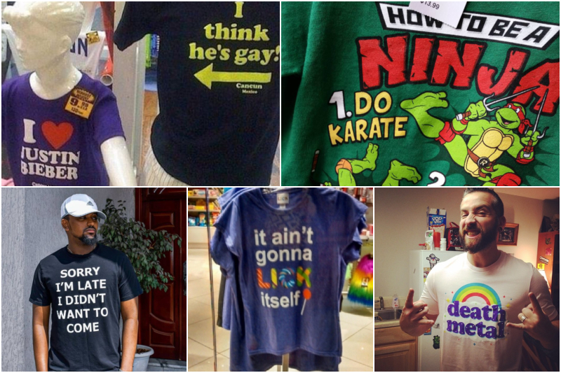 More Hilarious T-Shirts; Embarrassing to Them, Funny to Us | Instagram/@apollo_doors & compixeldan & comebeni_b & reddiva89 & mattypunk1210