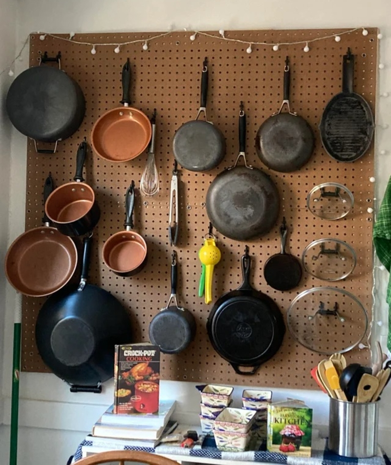 Avoid a Cluttered Kitchen Cabinet by Hanging up Pots and Pans | Reddit.com/leblaun