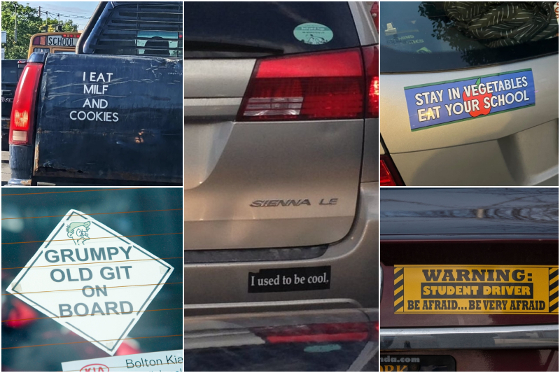 Honk if You’re Laughing: Even More Hysterical Bumper Stickers | Reddit.com/ChartFrogs & NObeardNodice & Instagram/@richmondbumper & Alamy Stock Photo by Ashley Cooper & Ira Berger 