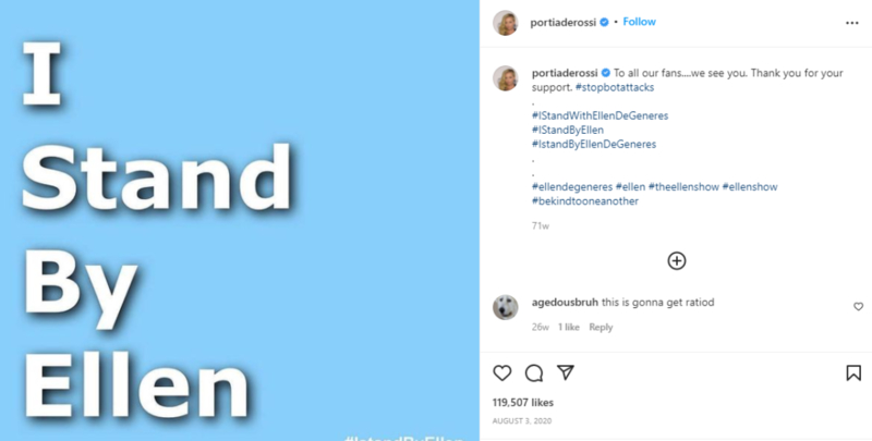 Portia de Rossi mostró su apoyo a Ellen | Instagram/@portiaderossi