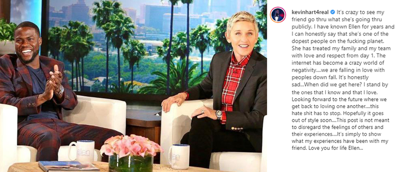 Kevin Hart publica una foto con DeGeneres en Instagram | Instagram/@kevinhart4real