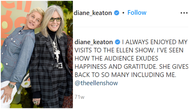 Diane Keaton apoya a Ellen en MAYÚSCULAS | Getty Images Photo by Gregg DeGuire/FilmMagic/Instagram/@diane_keaton